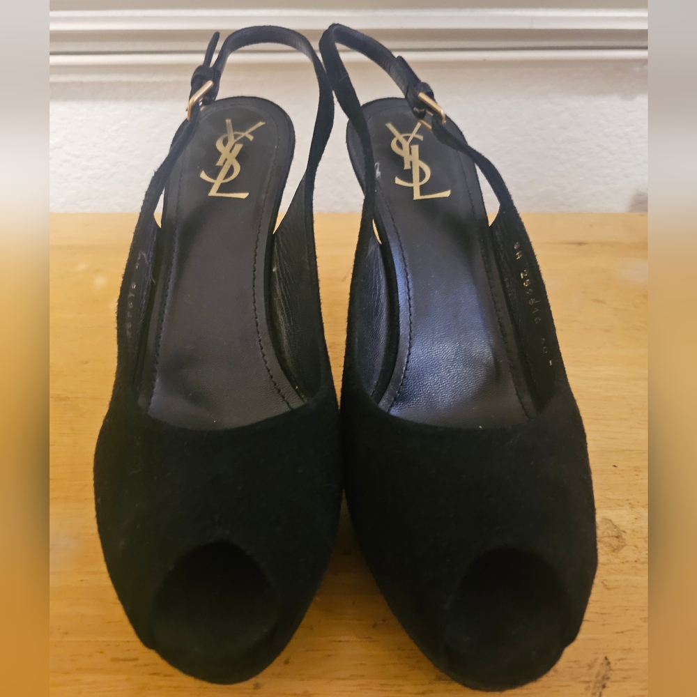 Yves Saint Laurent Black Slingback Peep Toe Heels EU 40 US 9.5
